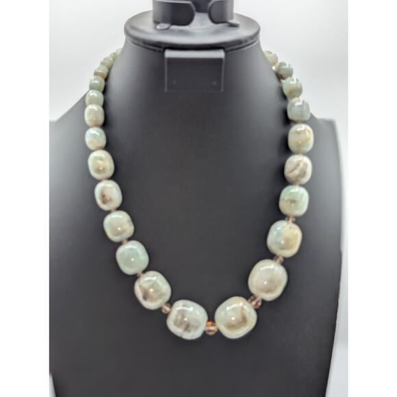 Signed BB Sterling Silver Graduated Aqua/Jadeite Stone Bead 22" Necklace 192.1g - Picture 10 of 14